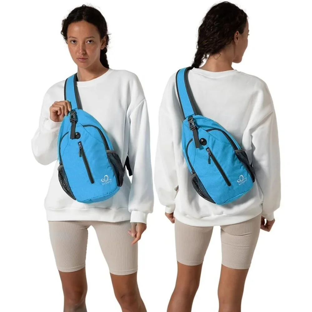 Men Sky Blue Crossbody Sling Backpack Sling Bag Travel Hiking Chest Daypack